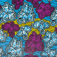 Waxed African Printed Cotton - Floral - Multi-Colour / Blue / Purple