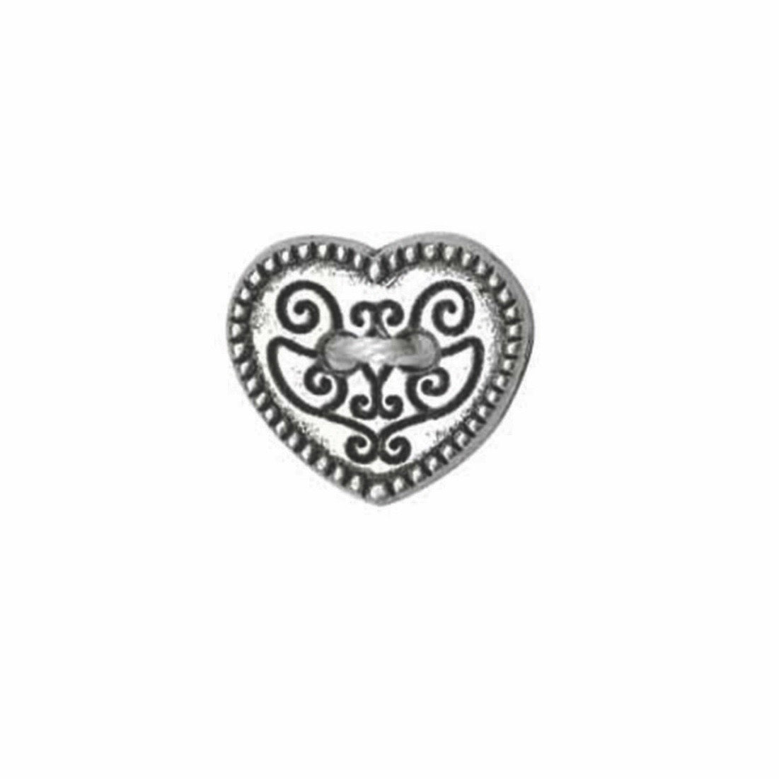 Heart Novelty 2 Hole Button 15mm Antique Silver 3 count