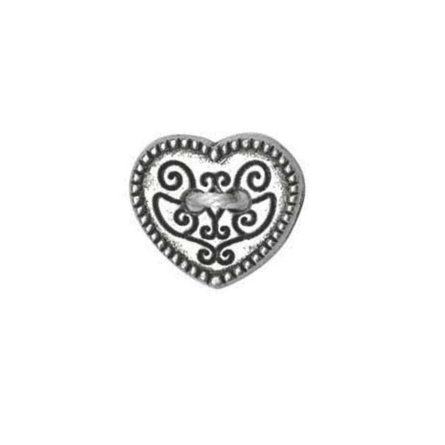 Heart Novelty 2 Hole Button 15mm Antique Silver 3 count