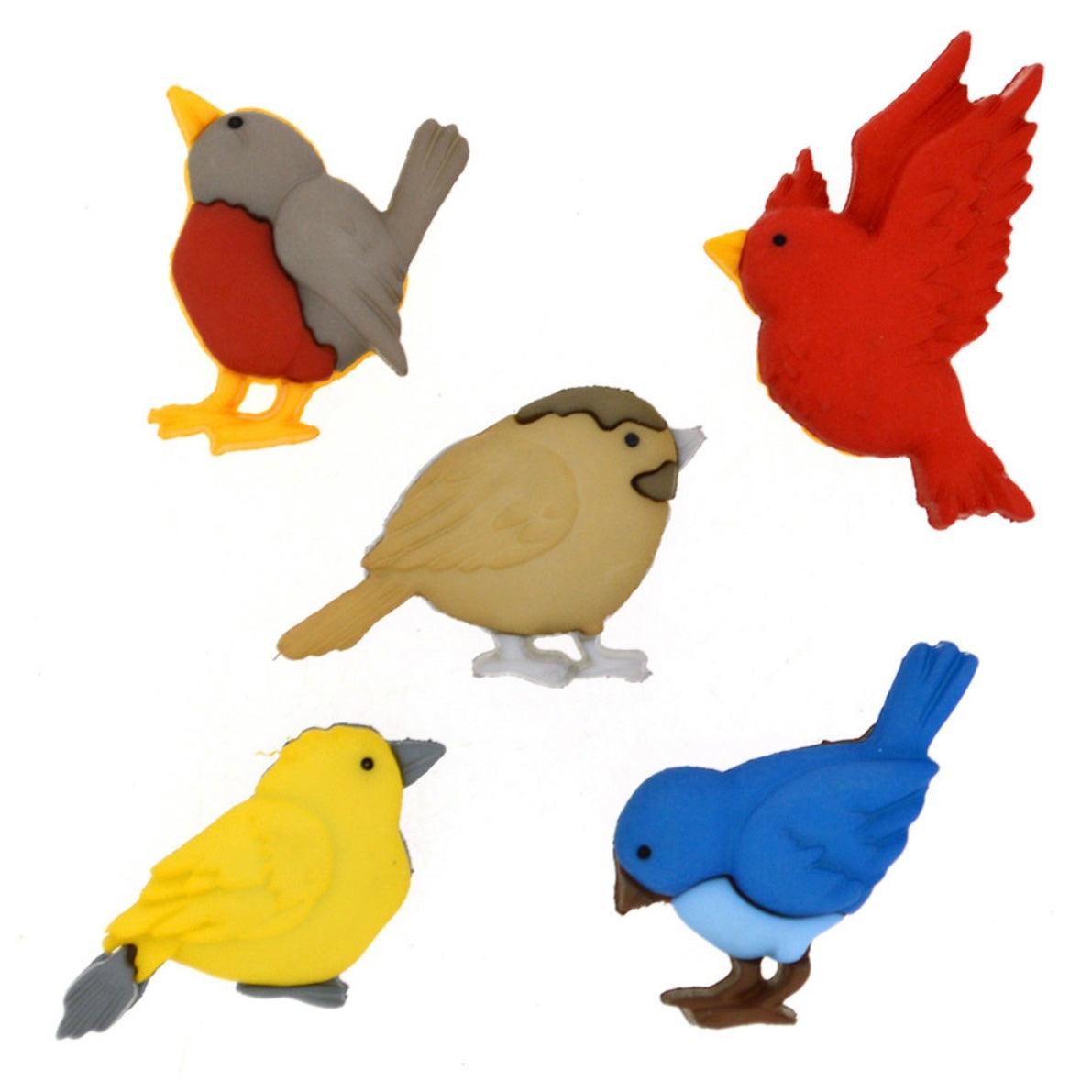 Novelty Shank Buttons Feathered Friends 5 count