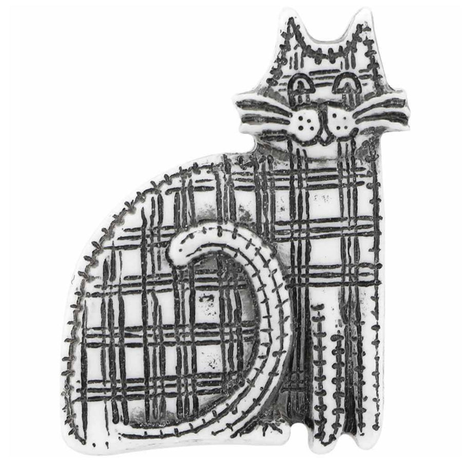 Plaid Cat Novelty Shank Button White/Black 30mm 2 count