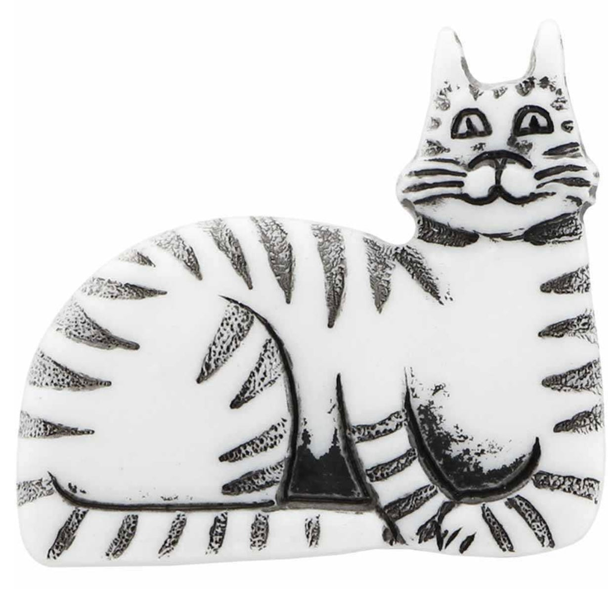 Striped Cat Novelty Shank Button White/Black 30mm 2 count