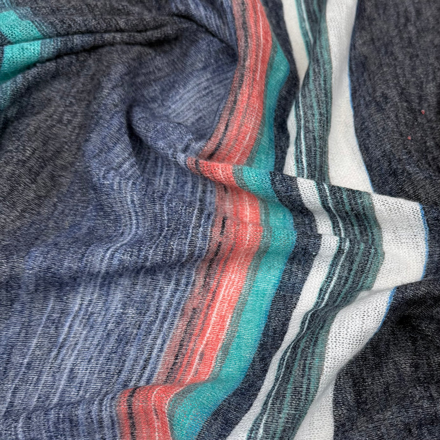 Verigated Striped Polyester Knit - Blue/White/Red