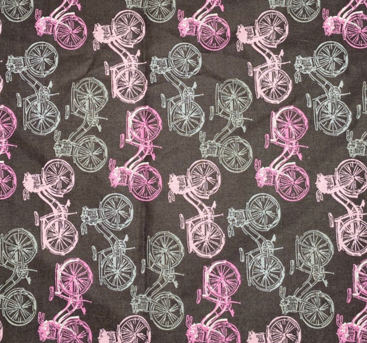 Printed Quilting Cotton Bicycle Remnant - Grey/Pink