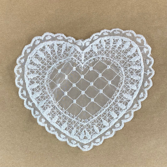 Embroidered Heart Applique Patch - White