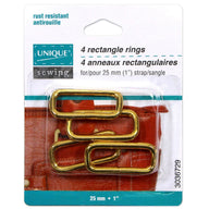 Metal Rectangle Rings - 38mm (1 1/2″) - Antique Gold - 4 pcs.
