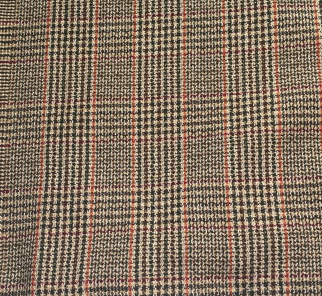 Wool Plaid Remnant - Beige/Green/White/Burgundy/Orange