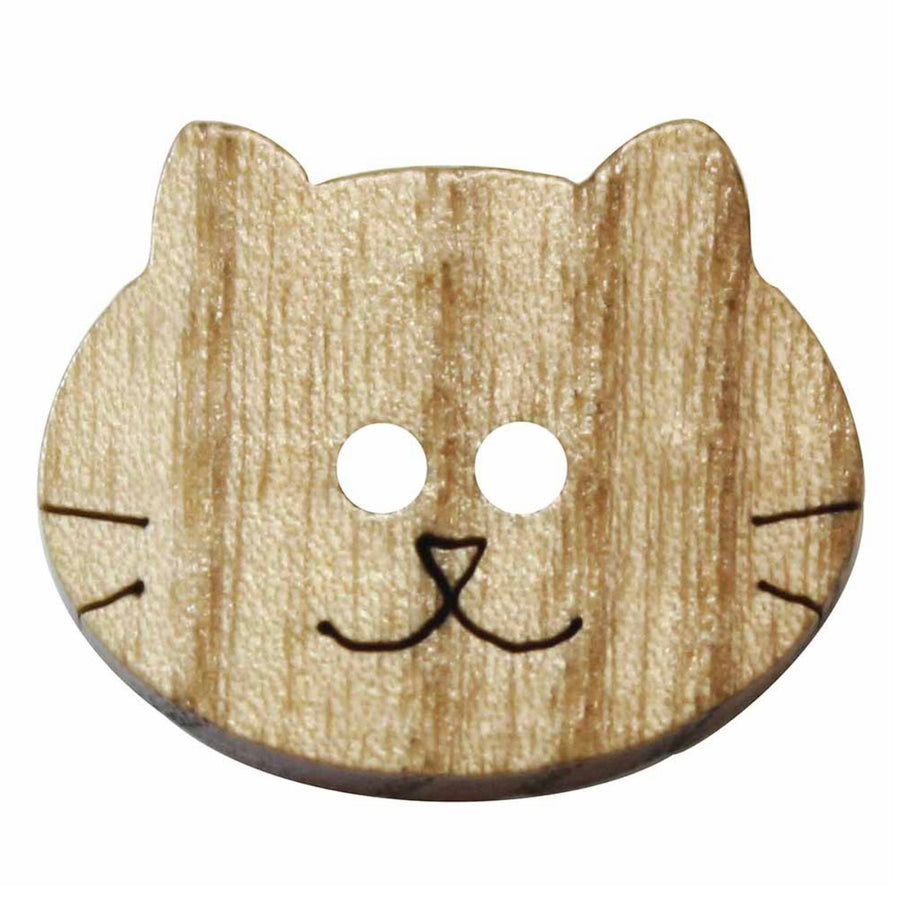 Novelty 2-Hole Button - Natural - Cat - 23mm - 2pcs