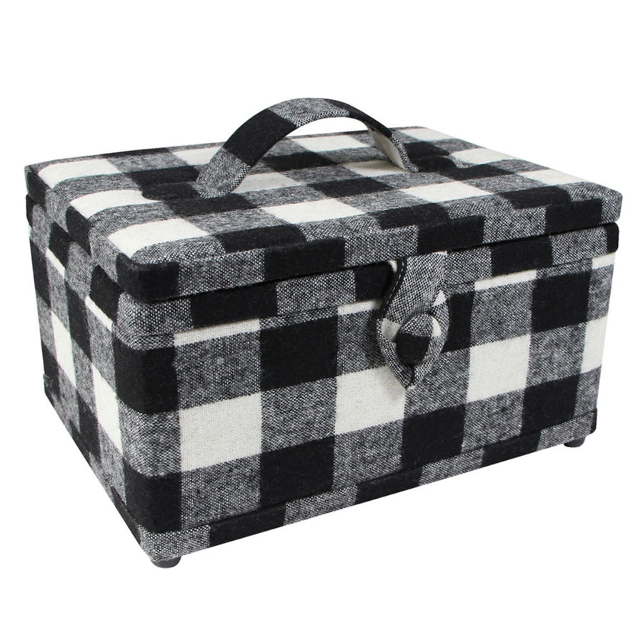 Medium Sewing Basket - Plaid - Black & White
