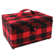Medium Sewing Basket - Plaid - Black & Red