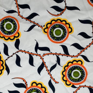 Printed Floral Nylon Spandex Remnant - White/Orange/Yellow