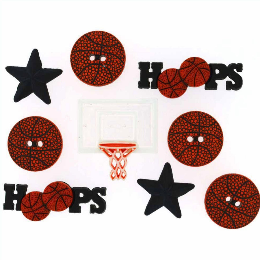 Novelty Buttons - Basketball - 9pcs