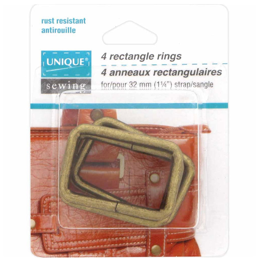 Metal Rectangle Rings - 32mm (1 1/4″) - Antique Gold - 4 pcs.