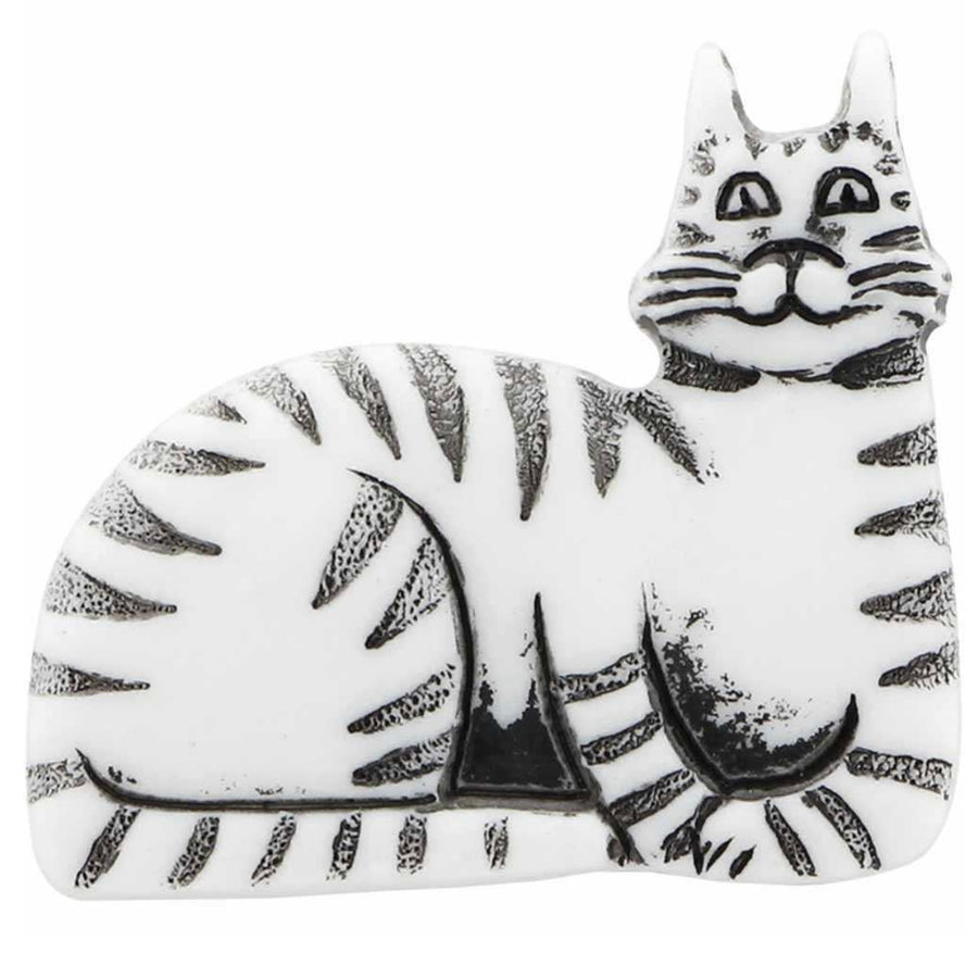 Novelty Shank Button - White/Black - Striped Cat - 30mm - 2pcs