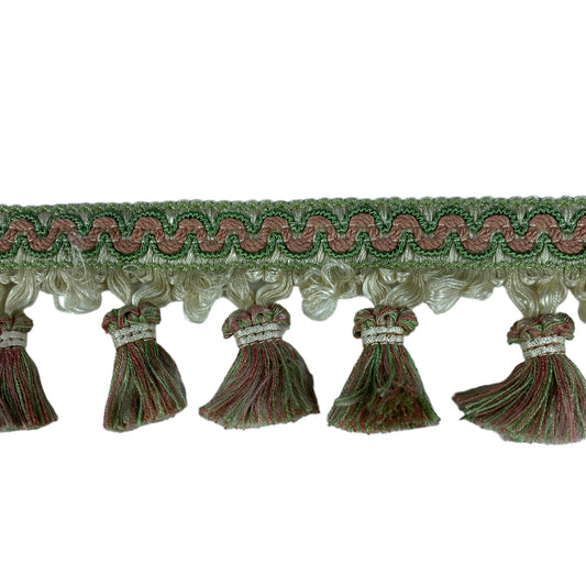 Decorative Tassel Trim - Remnant 6 1/2 Yards - 60mm - Ivory/Pink/Green