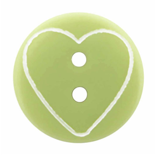 Novelty 2-Hole Button - Green - Heart - 13mm - 4pcs