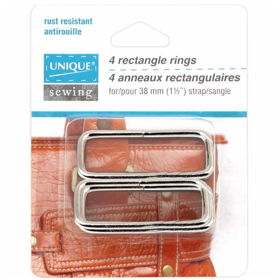 Metal Rectangle Rings - 38mm (1 1/2″) - Silver - 4 pcs.