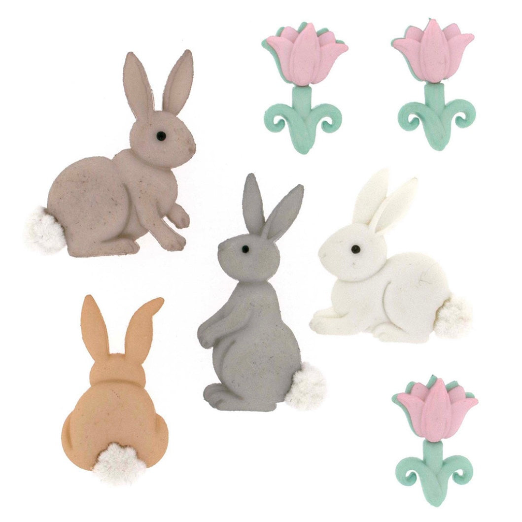 Easter Novelty Shank Buttons Cotton Tails 7 count