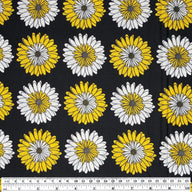 Quilting Cotton - Daisies - Black Yellow - Remnant