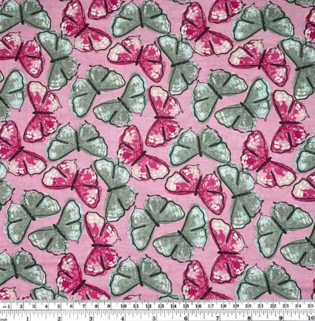 Quilting Cotton - Butterfly - 44” - Pink/Grey