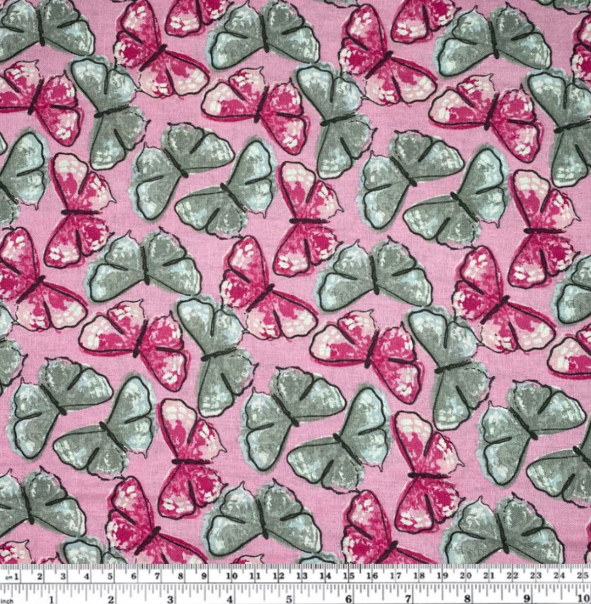 Quilting Cotton - Butterfly - Pink/Grey
