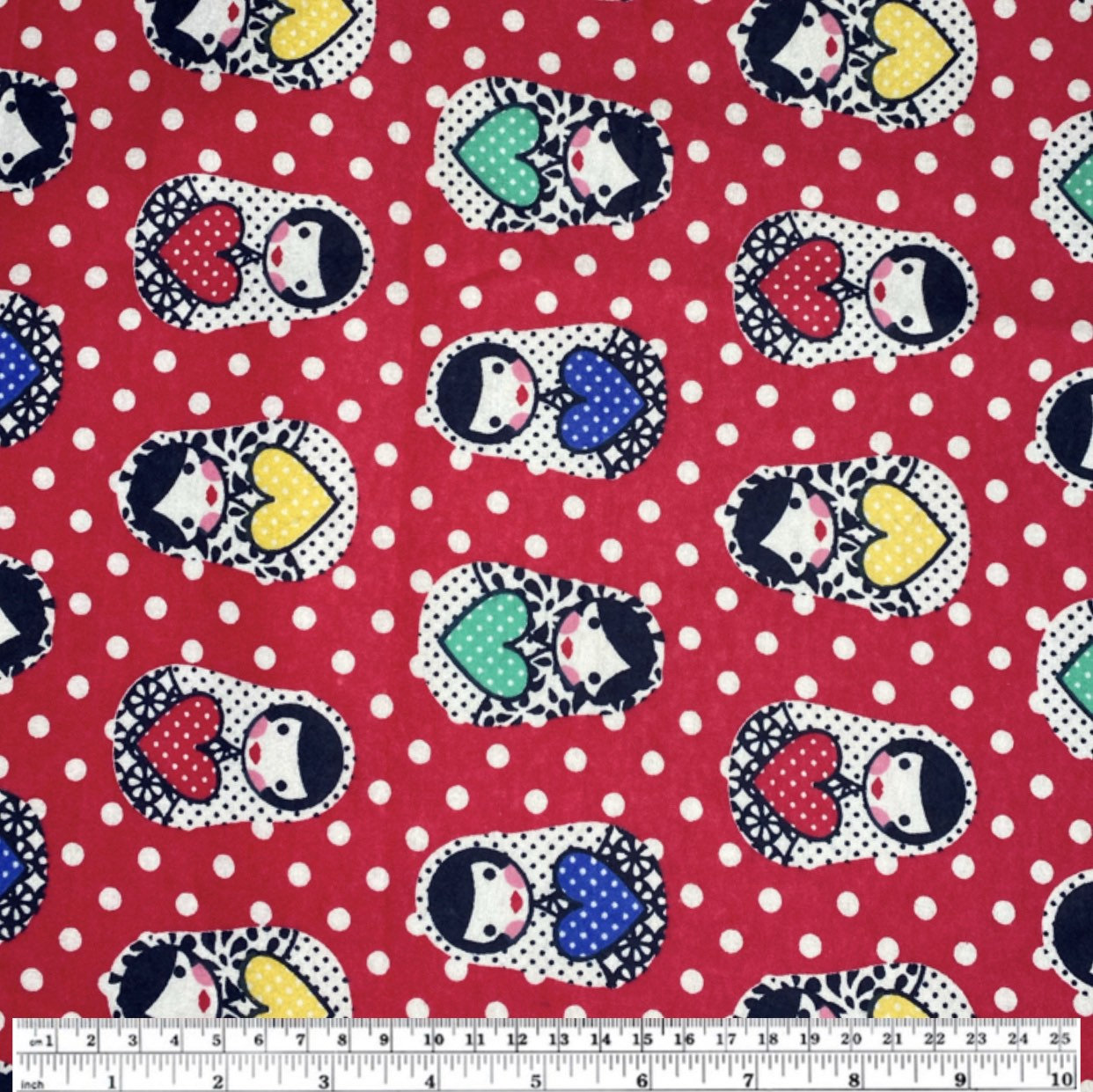 Printed Cotton Flannel - Russian Doll Polka Dot - Pink/White
