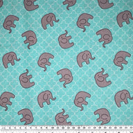 Quilting Cotton - Elephant Quatrefoil - Aqua