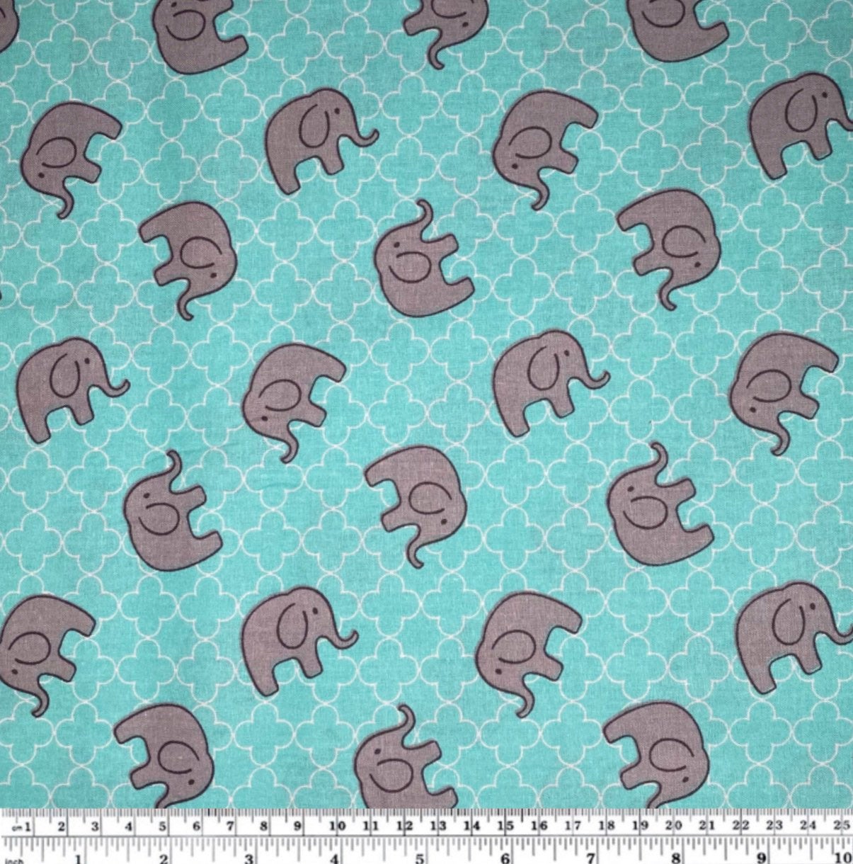 Quilting Cotton - Elephant Quatrefoil - Aqua