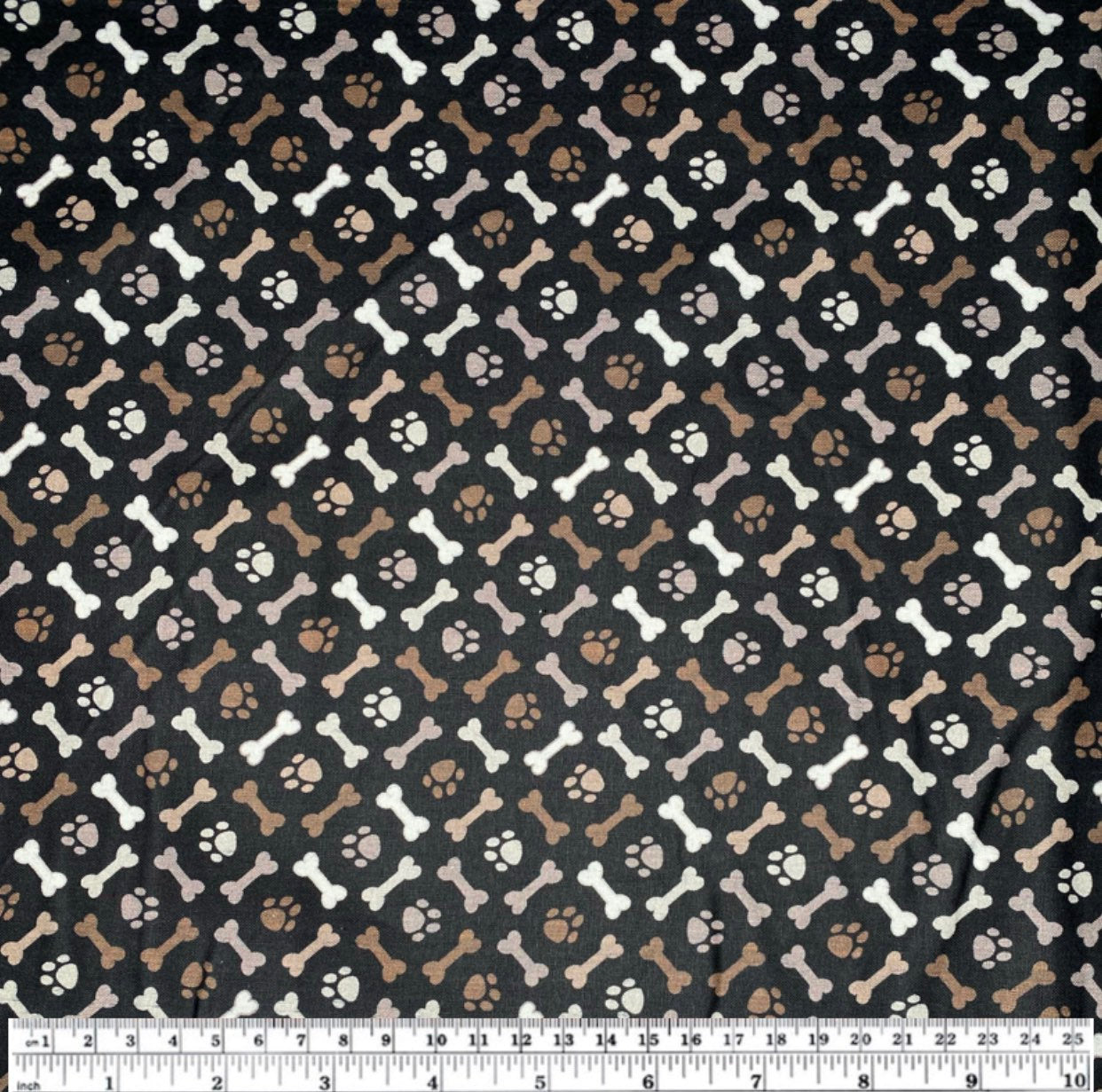 Quilting Cotton - Paw and Bone - Brown/Black