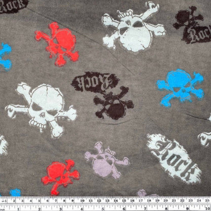 Printed Cotton Flannel - Rock Skulls - Grey