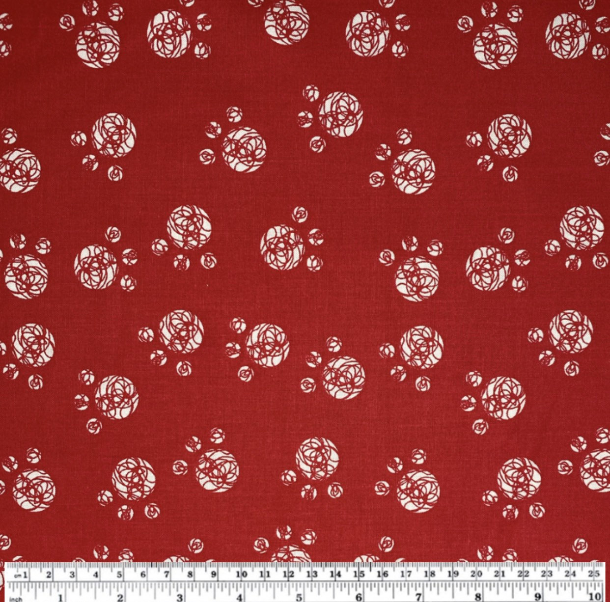 Quilting Cotton - Paw Prints - Red/White