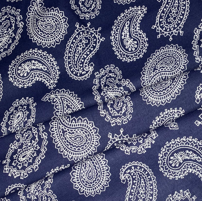 Quilting Cotton - Paisley - Navy/White
