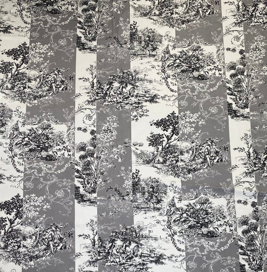 Printed Cotton Canvas Striped Toile - Grey/White/Black