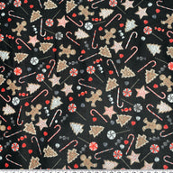 Printed Cotton Flannel - Christmas Sweets - Black
