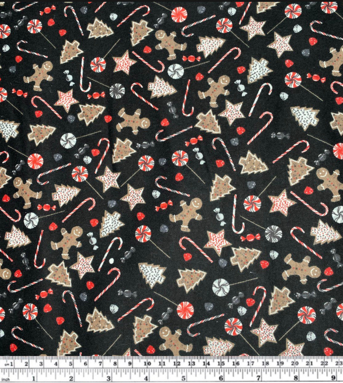Printed Cotton Flannel - Christmas Sweets - Black