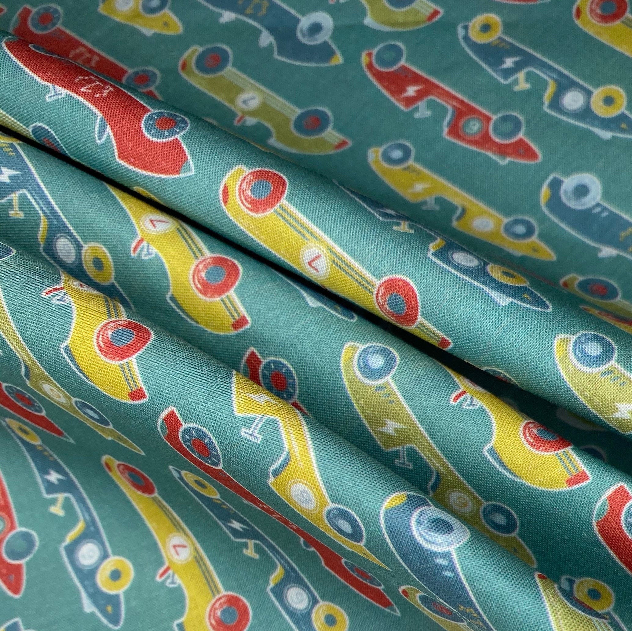 Printed Quilting Cotton Remnant - Race Cars