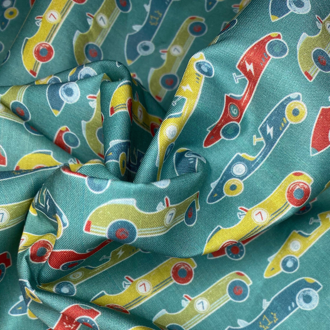 Printed Quilting Cotton Remnant - Race Cars