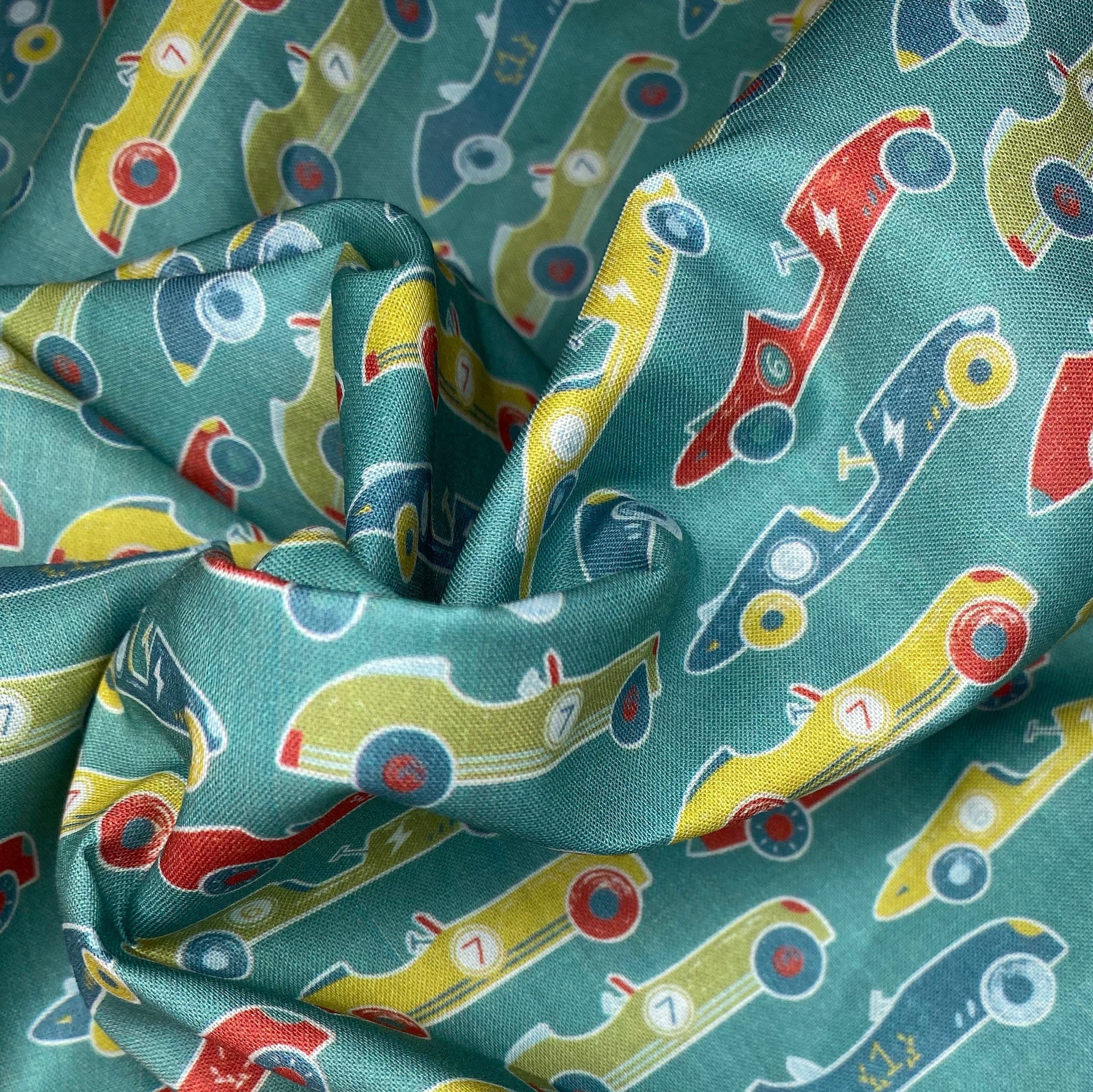 Printed Quilting Cotton Remnant - Race Cars