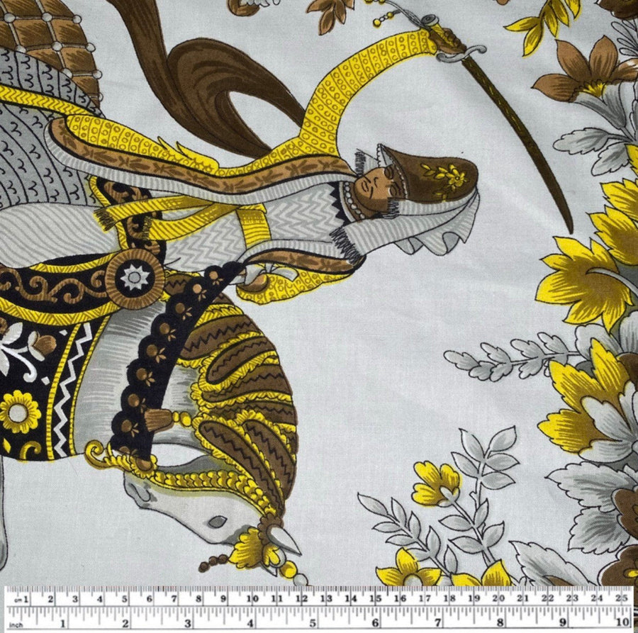 Printed Cotton Canvas - Samurai Floral - Grey/Yellow