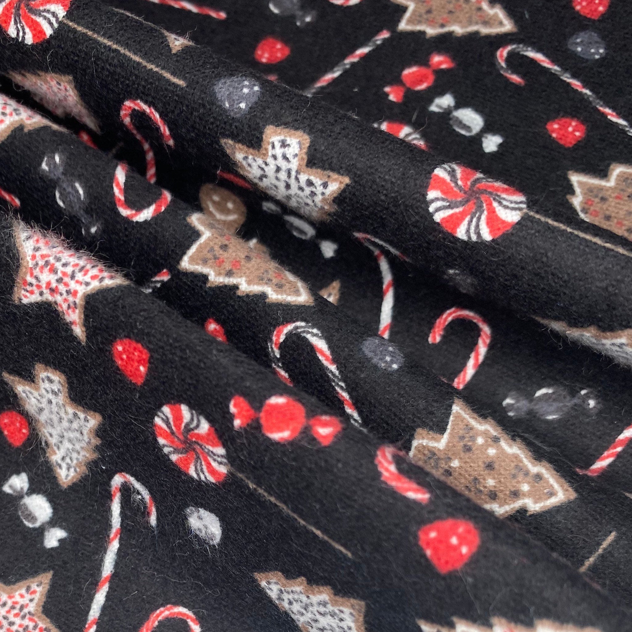 Printed Cotton Flannel - Christmas Sweets - Black