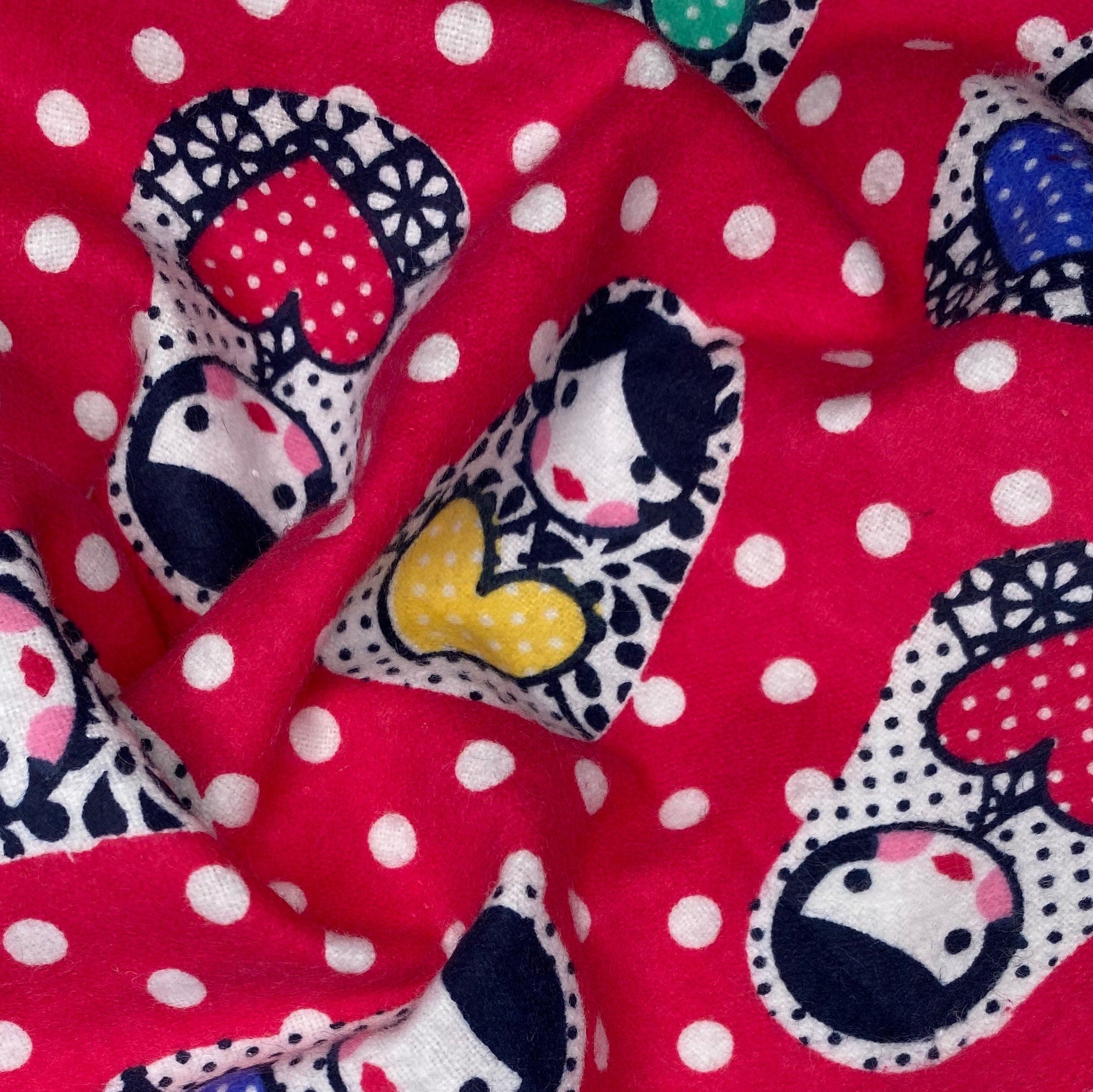 Printed Cotton Flannel - Russian Doll Polka Dot - Pink/White