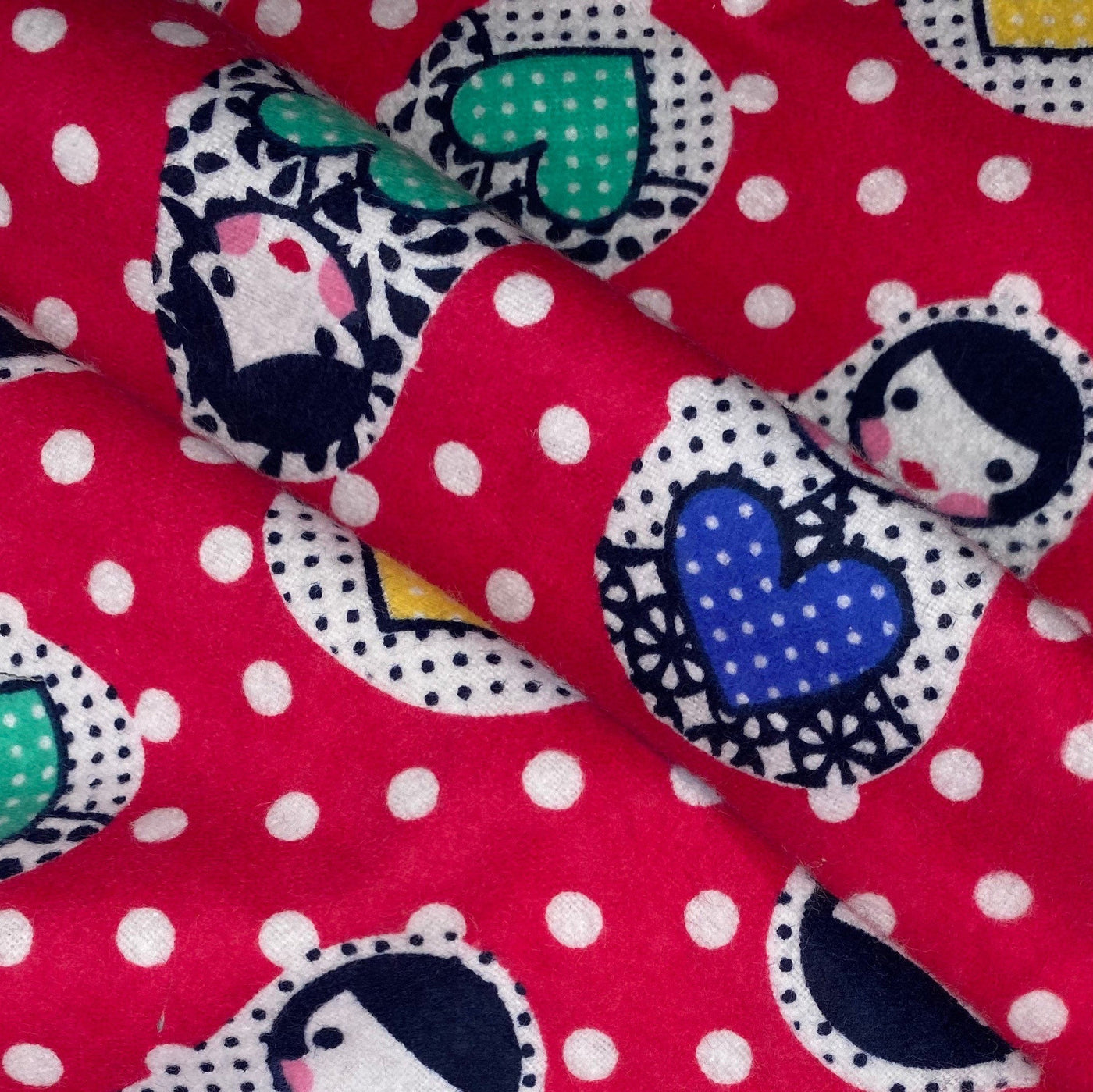 Printed Cotton Flannel - Russian Doll Polka Dot - Pink/White