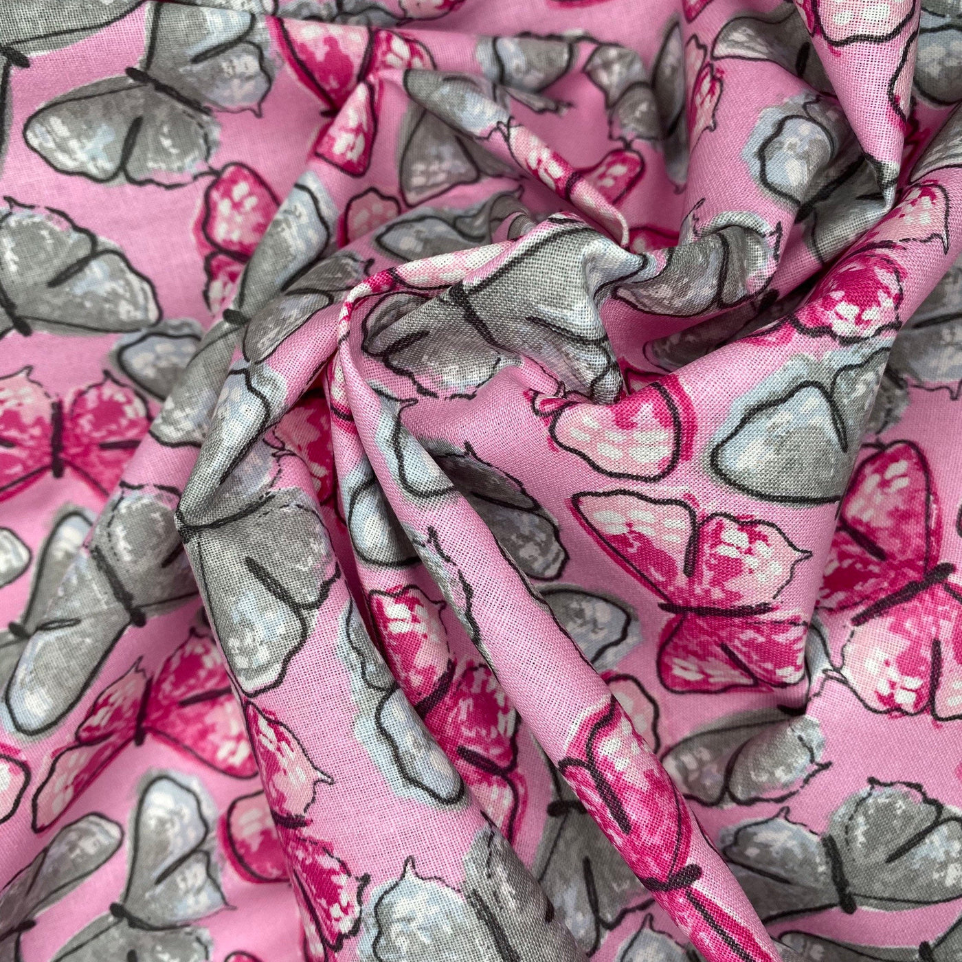 Quilting Cotton - Butterfly - Pink/Grey