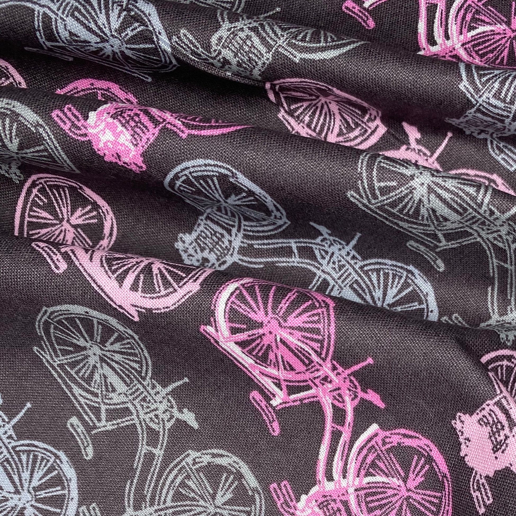 Printed Quilting Cotton Bicycle Remnant - Grey/Pink