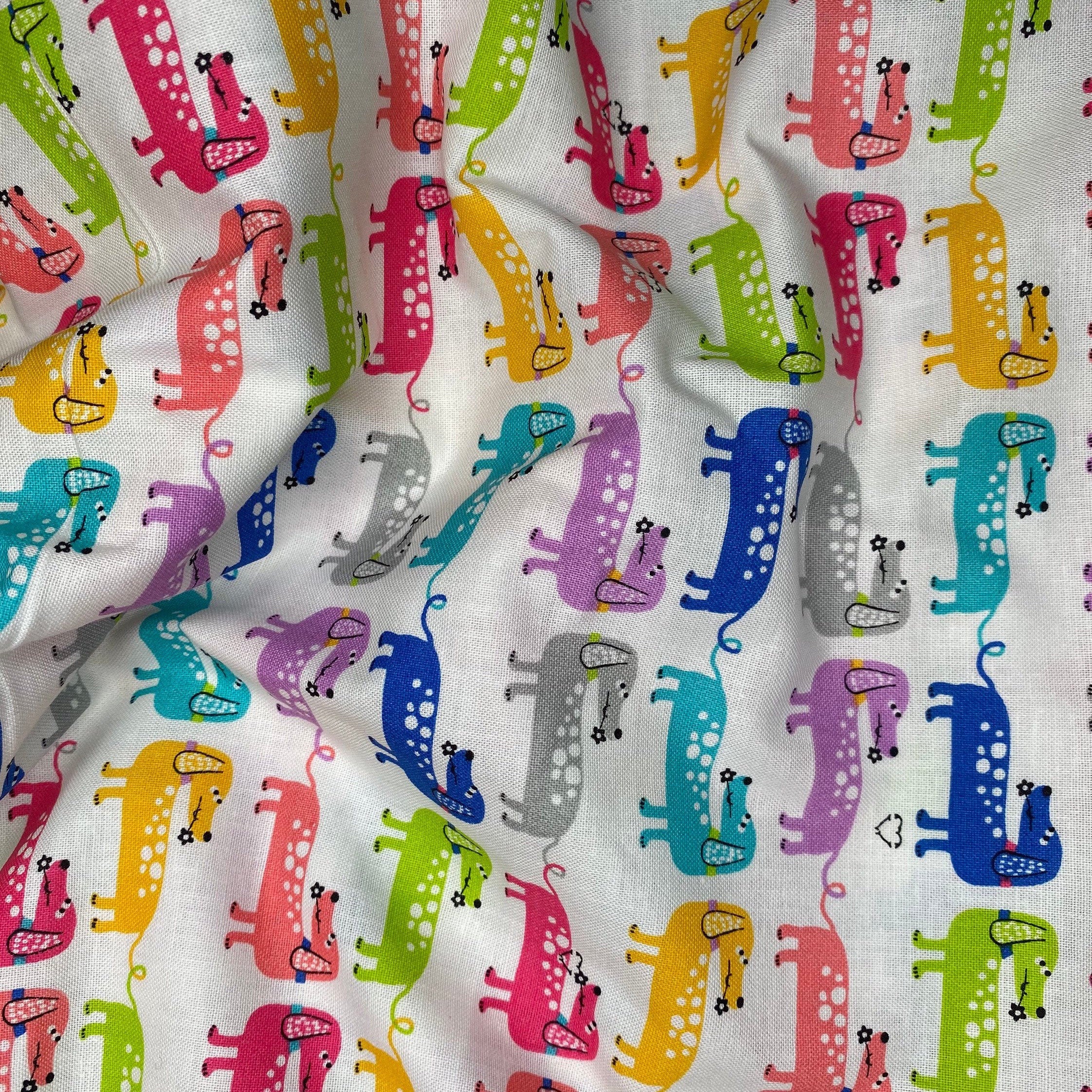 Quilting Cotton - Rainbow Dogs - White - Remnant