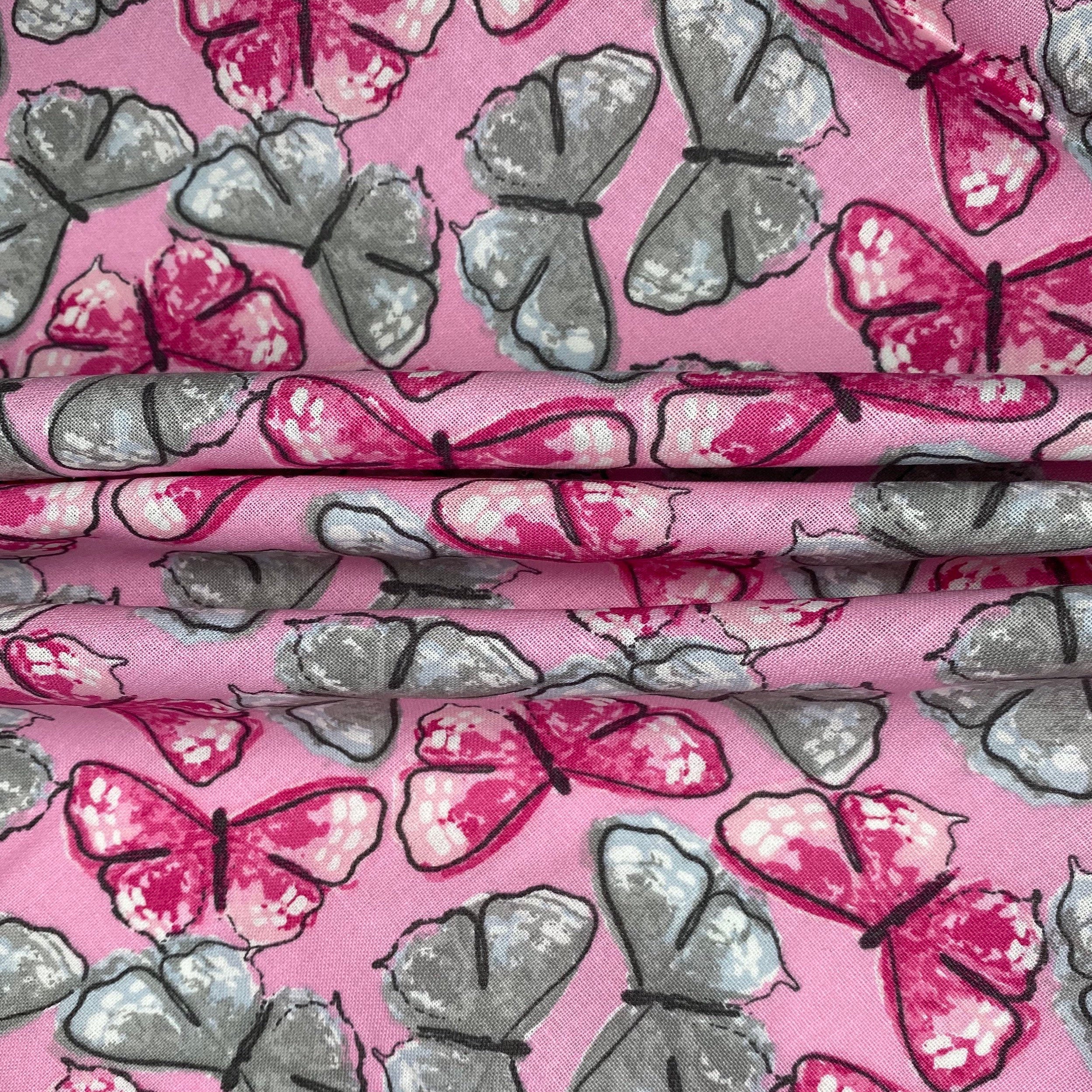 Quilting Cotton - Butterfly - Pink/Grey