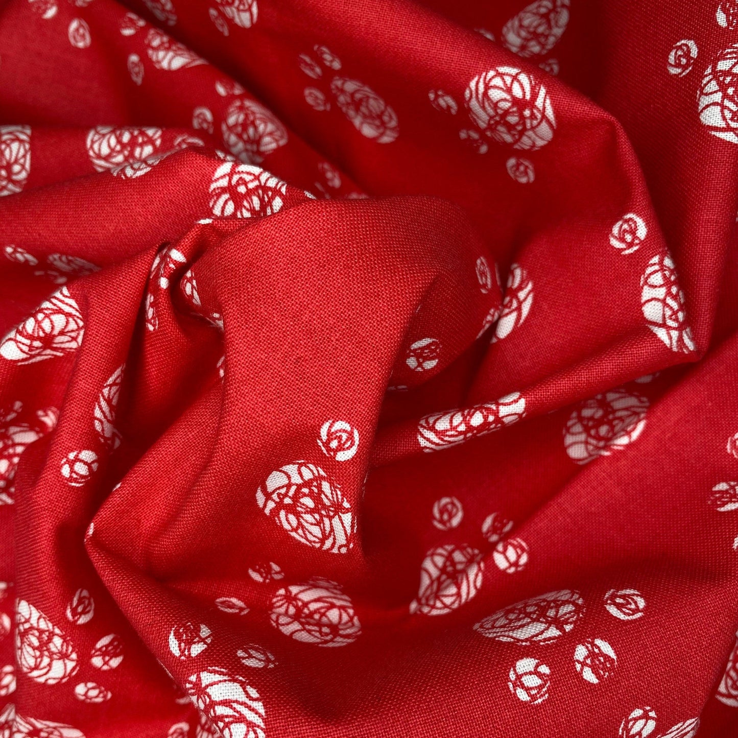 Quilting Cotton - Paw Prints - Red/White