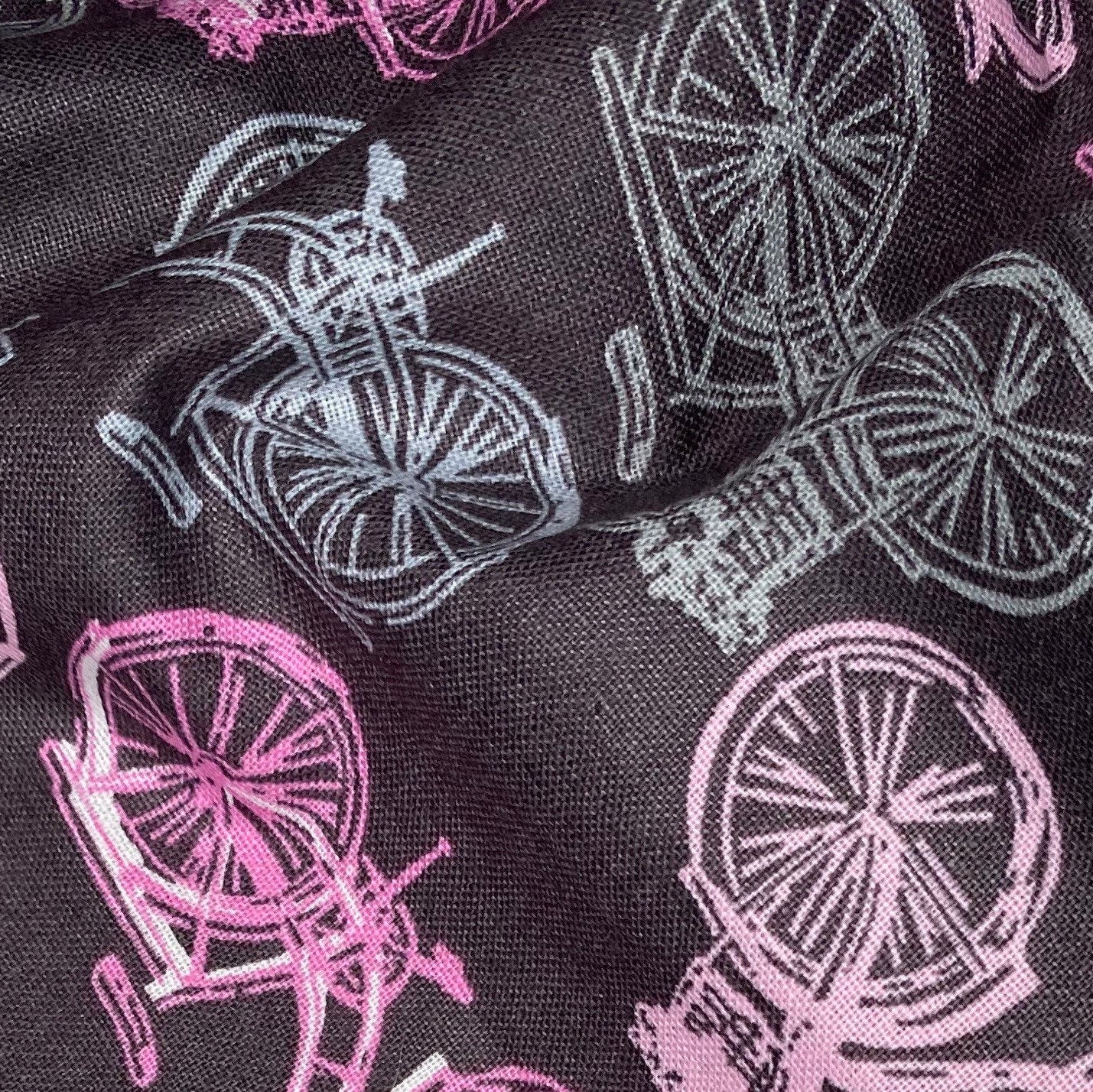 Printed Quilting Cotton Bicycle Remnant - Grey/Pink