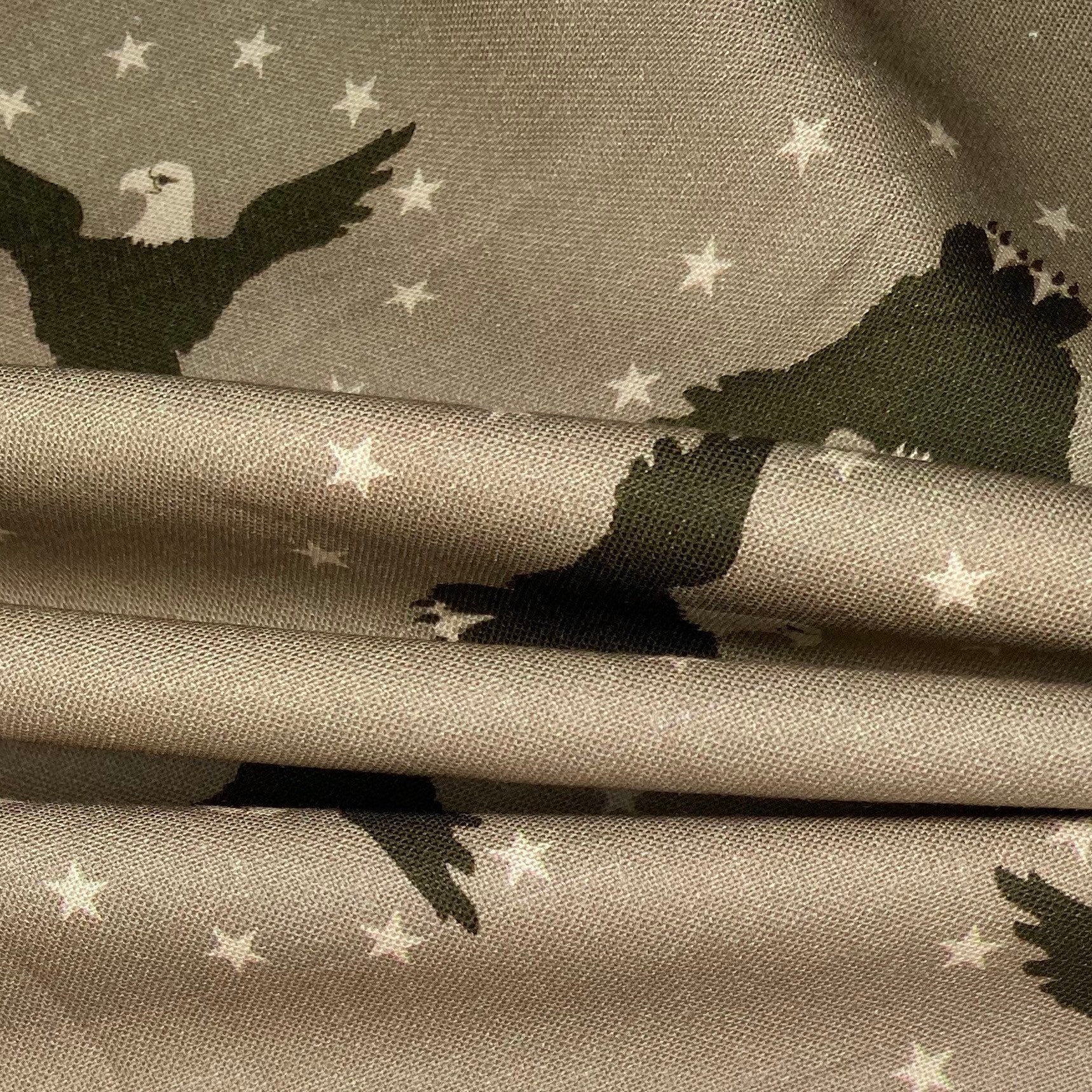 Printed Quilting Cotton - Eagle/Stars - Beige/Green