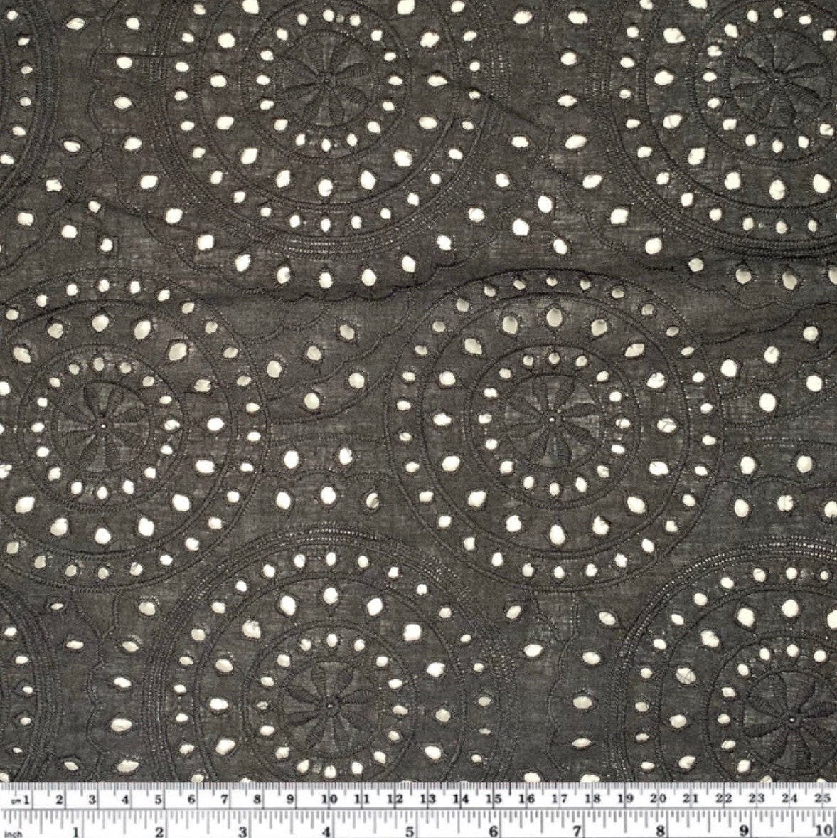 Embroidered Cotton Eyelet - Circles - Black